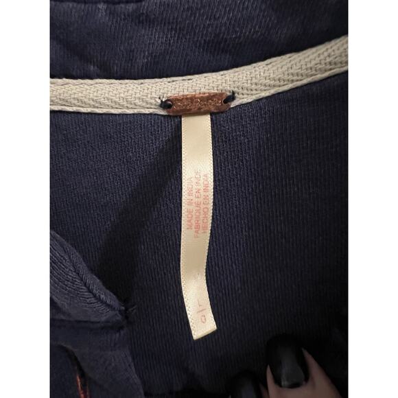 Free People Navy Blue Zander Mini Dress Oversized Layered French Terry Sz L - Picture 6 of 9